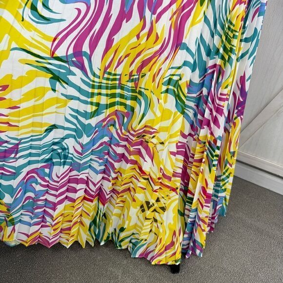 Milly Oria Waves of Zerbra Pleated Halter Maxi Dress Yellow Pink Multi Size 4 - Picture 8 of 15